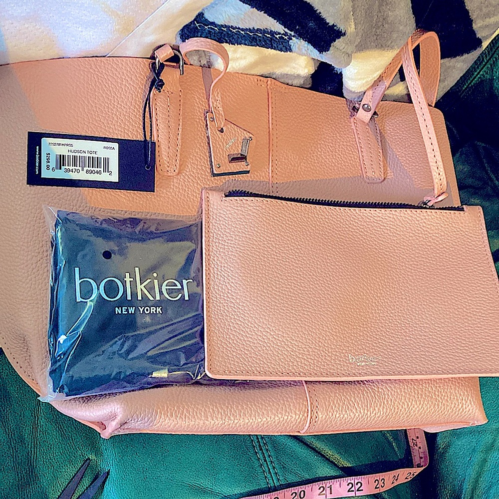 NWT~2 PIECE BOTKIER SHOULDER BAG TOTE and MAKE-UP BAG-100% Genuine LEATHER